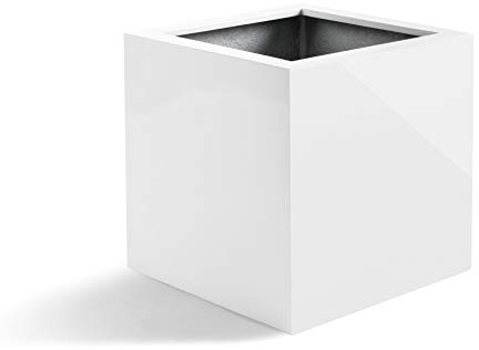 Luca Lifestyle Pflanzkübel Argento Cube Weiß Hochglanz Quadratisch Fiberglas *5 Jahre Garantie* - 20x20x20 cm - Premium Qualität - F1766