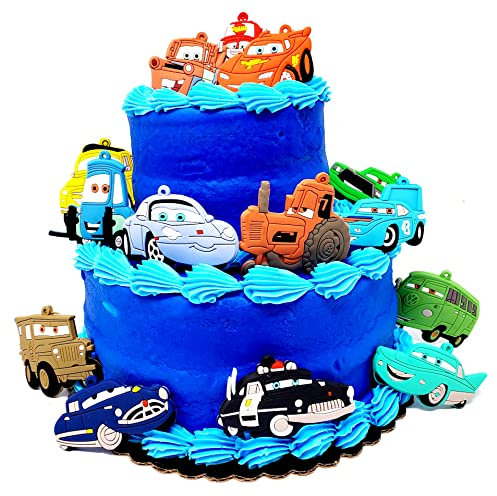Cars Themed Cake Topper with Lightning McQueen, Mater, Sally, Doc and Friends