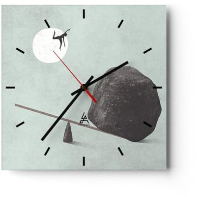 Modern Wanduhr Stein Hebel Physik 40x40cm Quadrat Groß Wand Uhr Glas Analog Zimmeruhren Küche Büro Wohnzimmer Glasuhr Wall Clock Dekoration Design Wanddekoration Küchenuhr C3AC40x40-4755