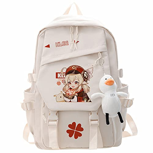 Game Genshin Impact Klee Nylon-Rucksack, Modetrends, große Kapazität, Schultasche, College-Tasche, Weiß-2, One size