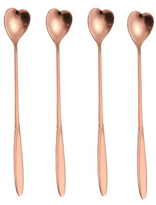 4 Stück herzförmige Löffel Kaffee Teelöffel 17,8 cm Set Edelstahl Langer Griff Löffel Rühren Bar Löffel Rührlöffel Eislöffel Rührlöffel Eiscreme Löffel Rose Gold