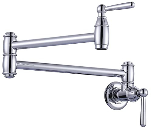 Pot Filler Faucet Chrome, ARCORA Modern Pot Filler Wall Mount 2 Handle with Double Joint Swing Arms Brass Stove Faucet