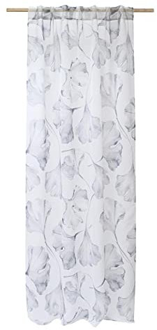 MAGMA Schlaufenschals mit verdeckten Schlaufen 2er Set 135 x 245 cm Vorhänge Gardinen Ginkgoblätter Bedruckt grau