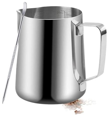 Milk Frothing Pitcher, 350ml/600ml (12oz/20oz) Milk Frother Cup Stainless Steel Jug Steaming Pitcher, Milk Coffee Cappuccino Latte Art Barista Steam Pitchers Milk Jug Cup with Decorating Pen