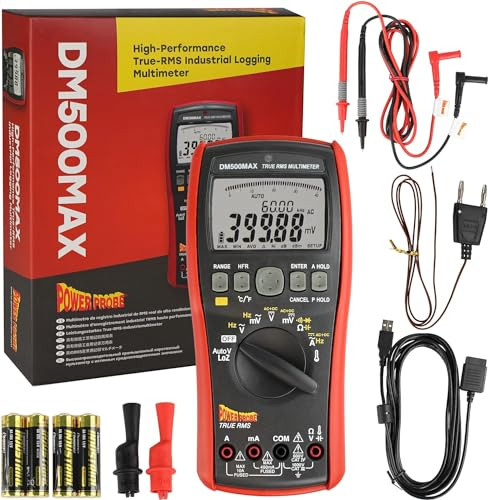 Power Probe DM500MAX Fortschrittliches Digitalmultimeter - Amperemeter, Ohmmeter und Voltmeter - Thermoelement Typ K inklusive zum Ablesen der Temperatur