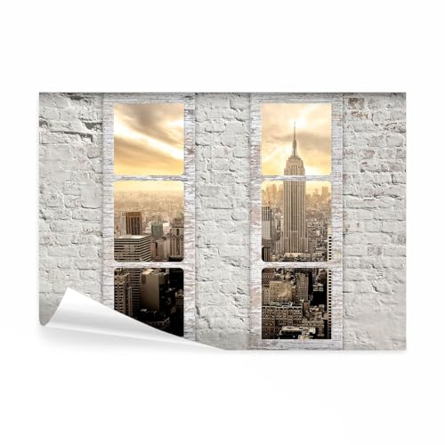 decomonkey Premium Fototapete New York, 300x210 cm, XL, Skyline Stadt | Ziegel, Muster, Ziegelmauer, Fenster, Tapete, Wandbild, Bild, Fototapeten, Tapeten, Wandtapete