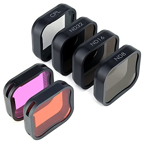 GEPULY Set di 6 Filtri per GoPro Hero7 6 5 Black 2018 - 3ND (ND8/ND16/ND32), CPL, Rosso Chiaro/Magenta, Polarizzatore Circolare a Densità Neutra