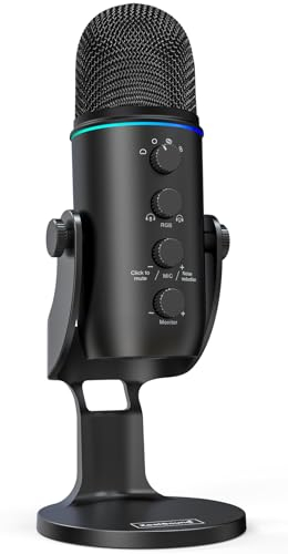 ZealSound USB Mikrofon, k66 Plus Gaming Mikrofon mit 4 Tonabnehmer Muster für PC Mac PS4 PS5 Computer,Kondensermikrofon mit Mute/Gain Regler/Noise Cancel/Monitor, für Podcast YouTube Stream on Windows