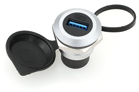 SZRMCC Connettore USB 3.0 da incasso, presa USB, cavo rotondo, impermeabile, adattatore di prolunga con tappo antipolvere (rotondo, 1 pezzo, argento)