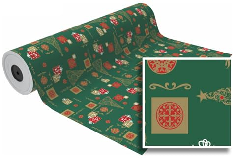 1x Rouleau de Papier Cadeau Vert Merry Treasures 62cmx90m - Papier d'emballage pour Noël, Papier D'emballage de Noël, Recyclé