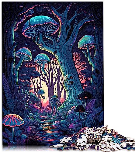 Psychedelic Mushroom Fores Puzzles 1000 Teile für Erwachsene Kartonpuzzle ganze Familie und die 10,27 x 14,96 Zoll