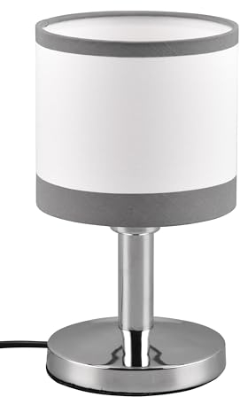 Reality Leuchten Tischleuchte Davos R59551006, Metall Chrom, Schirm Stoff Grau/Weiß, exkl. 1x E14