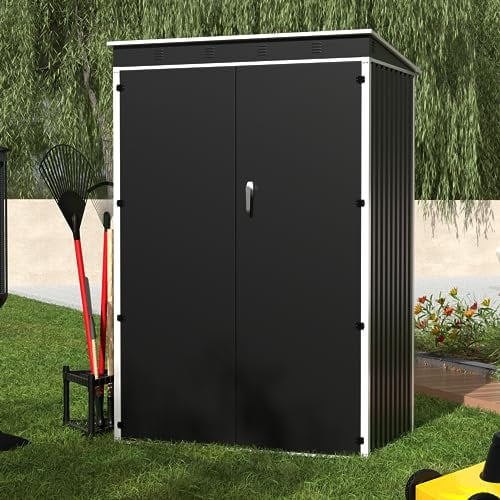 SUPEER Abri de Jardin Métallique 2m² avec Toit Incliné Résistant - Stockage Extérieur pour Outils, Vélo ou Mobilier - 123x90.5x185 cm (LxlxH) - Noir