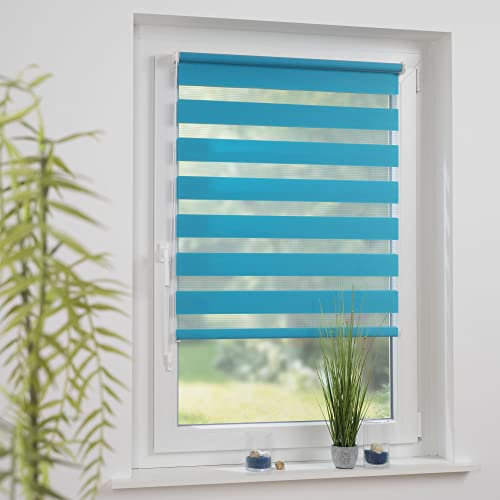 Klemmfix- Duorollo, Doppelrollo mit verstellbaren Klemmträgern, Montage ohne Bohren, Breite: 70 cm/Höhe: 210 cm, Farbe: türkis