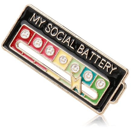 Rumyve 2pcs Fun Social Mood Brooch,My Social Battery,Mood Pin Badge Cute Creative Expression Pin Brooch for Men and Women Gifts(Black)