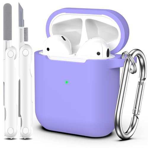 MHYALUDO Funda para Airpods 1ª/2ª Generación (2016/2019), Funda Protectora de Silicona Suave para Airpods 1ª/2ª con LED Visible en el Frontal, con Kit de Limpieza,Lila