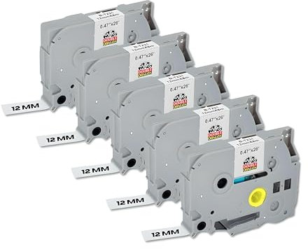 Double Dragon Compatible TZe-231 Label Tape 12mm (0.47) Black on White, for Brother P-Touch PT-H110, PT-E110, PT-1000, PT-P300BT, H105, H101C, H200, GL-H105, PT-1080, Laminated Tape Cassette, 5-Pack