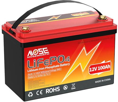 12V Lifepo4 Battery 100AH 1280Wh Lithium Battery, Series/Parallel BMS, 10000+ Rechargeable Cycles, for Trolling Motor, Solar, Van Life, Back Up Power & Off Grid Applications