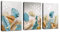 3 Panels Framed Canvas Wall Art Blue Caramel Botanical Tropical Leaves Picture Printed Poster White Butterfly Pearl Canvas Prints Wall Decor for Bedroom Living Room Bathroom Ready to Hang 30x40cmx3Pcs