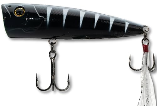 Topwater Köder LMAB Splash Vibe 70F, 7 cm Popper Angeln, bleifrei, Popper Angelköder, Oberflächen Wobbler, Oberflächenköder Hecht, Plopper Angeln, Barsch, Rapfen Köder (Black Tiger)