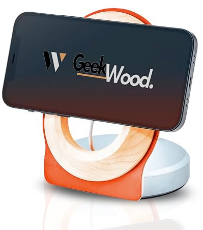 GeekWood Iphone Magsafe Charger Stand Aconcagua - Phone Holder for Desk - Apple Charger Holder - Grovemade Magsafe Stand - Oakywood Wooden iphone stand - Balolo magsafe desk charger wood (Maple)