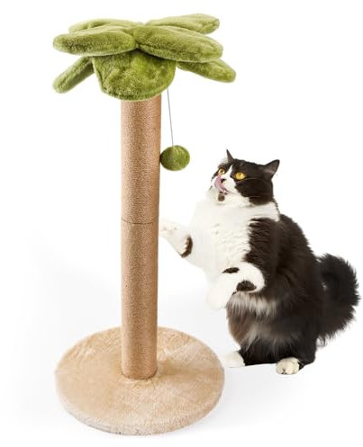 LIFLIX Palm Tree Cat Scratching Post, 34 inch/86 cm Sturdy Sisal Scratch Post with Interactive Dangling Ball, Cute Cat Scratcher for Indoor Adult Cats