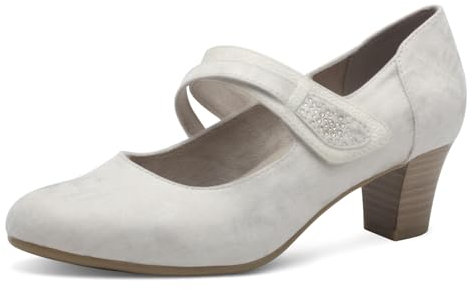 Jana Damen Pumps mit Riemen Mary Jane Vegan, Mehrfarbig (Beige/Gold), 39 EU
