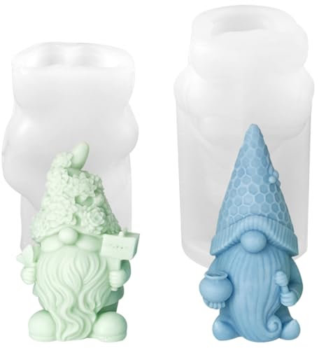 Sprinlot Stampo per Candele Gnomo, 2Pcs Silicone Stampo Gnomo Nano, 3D Stampi per Candele Natalizie, Stampi per Fabbricazione Candele, Regalo Natale Compleanno Amici di Famiglia