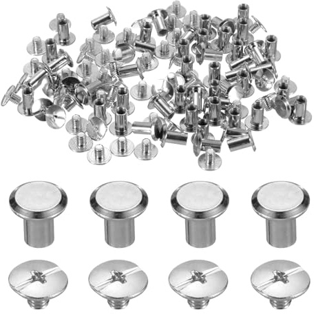 sourcing map Lot de 50 vis Chicago M5 x 9 mm en métal à tête cruciforme pour travaux manuels, ceinture, sac, loisirs créatifs, reliure de livres, ton argenté