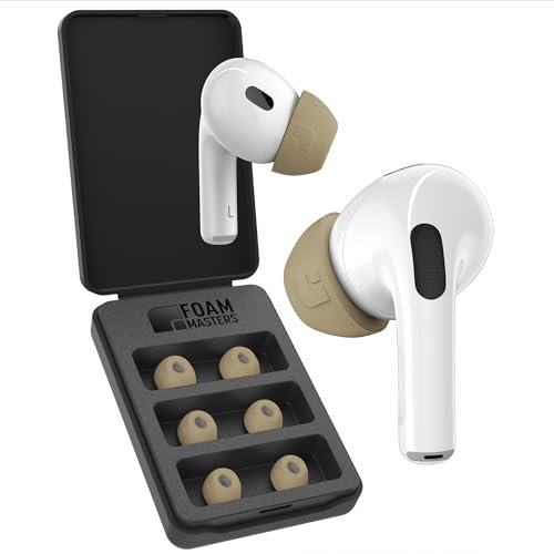 Foam Masters Memory-Schaumstoff-Ohrstöpsel für AirPods Pro 1. und 2. Generation, 3 Paar, Black Magic-Version 6.0, bequem, sicher, verbesserte Geräuschunterdrückung, Ersatzohrstöpsel, FDE-Tan, S/M/L