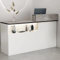 Empfangstresen Moderne graue Empfangstheke mit Lichtern Abschließbare Schubladen Einzelhandelstheke Front Desk für die Bürolobby M Counter Desk für Empfangsraum Stilvolles und funktionales Design