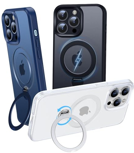 OLHAOMAO Hülle mit 360° Verstellbarem Ständer für iPhone 13 Pro für MagSafe -[Matt-Weiß Handyhülle][Unsichtbarer Magnetischer Ring-Halter] Stoßfeste Anti-Rutsch-Schutzhülle