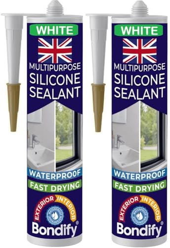 BONDIFY Impermeabile Silicone Sigillante Finestre e Infissi Silicone Bianco Sigillante Interni per Cucina, Bagno 2 x 280g 100% SENZA SOLVENTI Adatto per Finestre, Porte, Doccia, Vasca e Lavandino