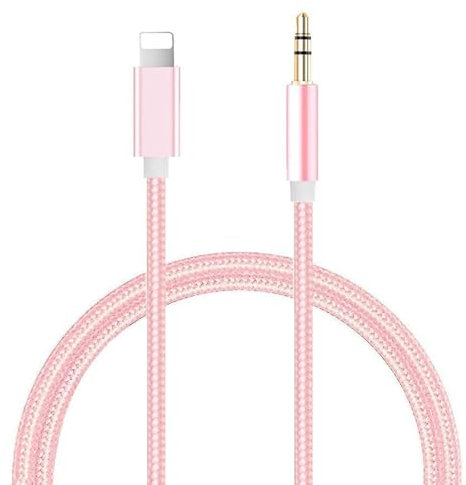 Qingfeicare Aux Cable for iPhone in Car 3.5mm Cable Aux Adapter 3.5mm Jack Lead Compatible with iPhone 14/13/12/11 for Car Stereo/Headphones (Pink)