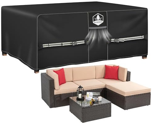 Rimwig Garden Furniture Covers Waterproof, 420D Oxford Outdoor Patio Furniture Set Cover with Air Vent, Heavy Duty Rattan Sofa Table and Chair Cover Rectangular 200X160X74cm