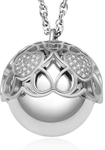 Dada Gioielli - Collier Bola de Grossesse – Pendentif Protecteur pour Future Maman & Bébé – Cadeau Prénatal Scintillant. (Argent Cœur)