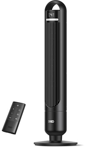 Dreo Tower Fan for Bedroom, 90° Oscillating Stand Fan for Room, 4 Levels, 3 Modes, 28dB Quiet for Sleeping, 25 Feet Per Second, 8 Hours Timer, Remote Control, Living Room, Office, Home, Black, TF117