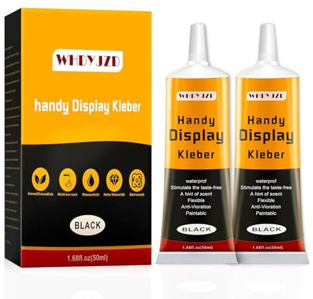 Handy Display Kleber, 50ml*2 Black Display Kleber Smartphone Sekundenkleber Extra Stark, Wasserfest Flexibler Bastelkleber für Holz, Glas, Stoff, Keramik, Metall
