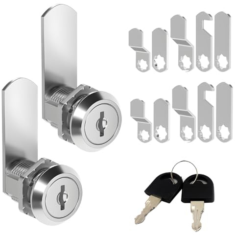 AMSGANK 2 Stück Briefkastenschloss 16mm mit 2 Schlüssel und 5 Verschiedene Schlossplatten Schrankschloss Spindschloss Schubladeschloss Briefkasten Schloß für Cupboard, Schranktüren