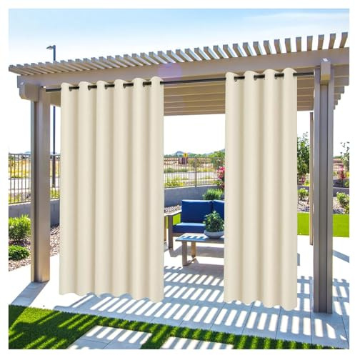 Outdoorvorhänge Sonnenschutz 1 Stück 120 * 182cm(B*H), Outdoor Vorhang Wetterfest mit Ösen, Outdoor Gardinen Wasserdicht Windschutz Blickdicht für Pavillon, Veranda, Pergola,
