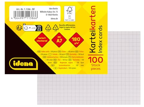 Idena Karteikarten A7 kariert, 100 Stück