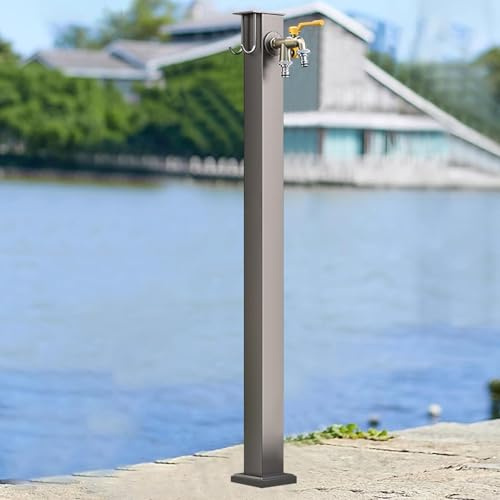 Freistehende Gartenarmatur - Doppelauslauf Anti-Frost-Wasserhahn für Rasenbewässerung & Terrassenhydratation - 60 cm vertikale quadratische Säule für den Außenbereich