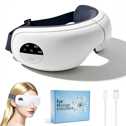 Masajeador de ojos con alivio de la migraña por calor equipado con función de masaje, regalos relajantes para mujeres u hombres, batería recargable de larga duración, dispositivo de calor ocular suave