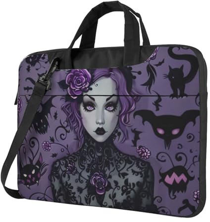 KCGSDEGV Gothic Gruselige bedruckte Laptoptasche für Damen, dreilagiger Schutz, stoßfest, Crossbody-Laptop-Umhängetasche für Männer und Frauen, Schwarz , 13 inch