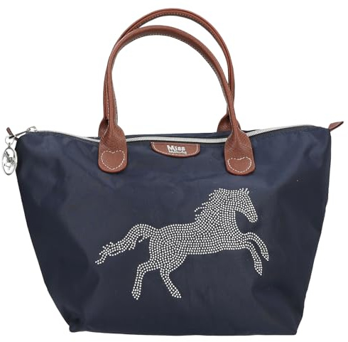 Depesche 13690 Miss Melody Luxury Horse - Umhängetasche in Dunkelblau und Braun, mit Pferde Motiv und kleinen Nieten, Handtasche mit längenverstellbarem Tragegurt