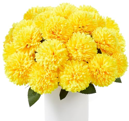 XIANNVXI 12 Stück Gelb Kunstblumen wie Echt Chrysanthemen Künstliche Blumen Gelb Fake Blumen Plastikblumen Deko Vasen für Blumenarrangements, Hochzeiten, Heimdekorationen