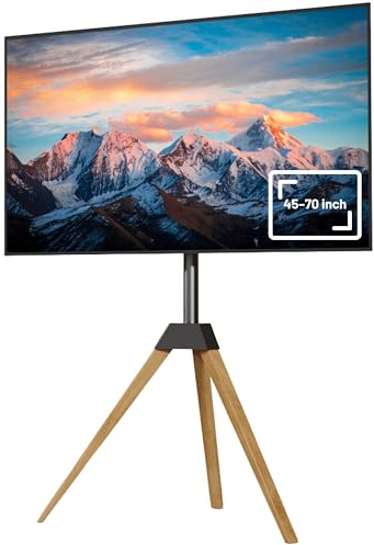 AVOID FT03 Support TV - Pour TV 45-70 Pouces - Pivotant - Design Trépied en Bois - Sans Perçage - Design Scandinave - TV 55 - TV 65