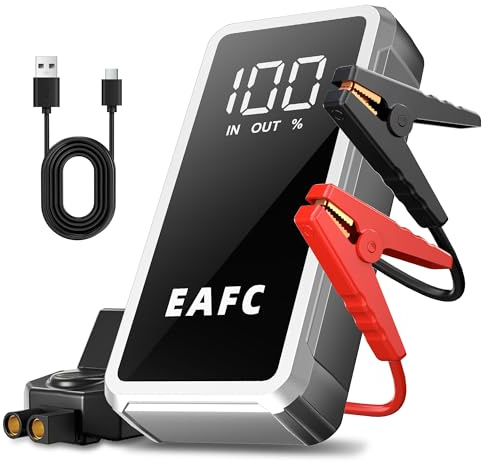 EAFC 5000A Car Jump Starter, 12V Portable Car Battery Booster | Jump Starter Power Pack (10L Gas /6L Diesel) with Smart Jump Cables, LED Flashlight, for Cars, Motorbikes, etc