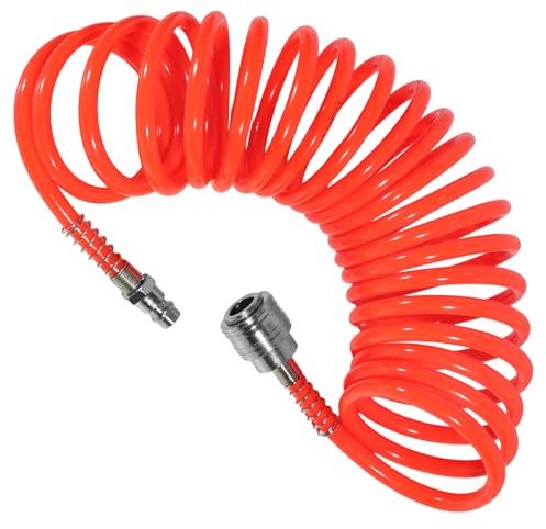 Tubo Aria Compressa 5m Tubo Spirale PU 5×8mm Rosso | Accessori Compressore Aria con Attacchi Rapidi