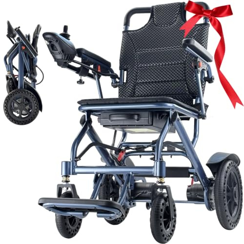 Elektrischer Rollstuhl Faltbar, Tragbarer Elektro-Rollstuhl, Elektrische Transport Rollstühle für Senioren, reisetauglich & schmal, bis 170 kg, 500W Motor, 10Ah Akku, zu 20 Km (Blau)